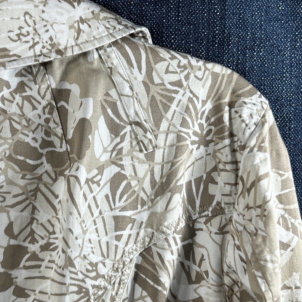 Chicos Cotton Blend Jacket Womens Large Tan And White Leaf Print Resort Wear - Picture 8 of 9